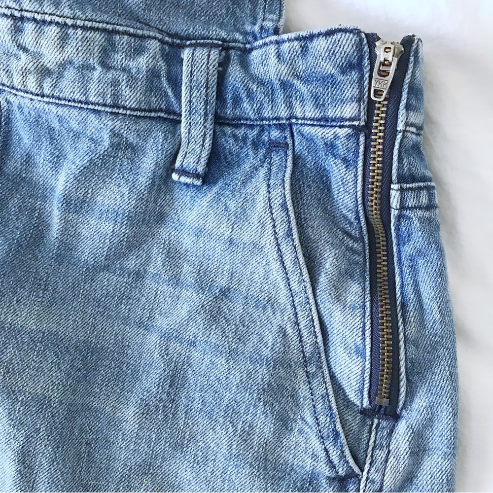 Madewell Overall Denim Jumper Mini Dress Faded Distressed Fringe Raw Hem Blue XS - Picture 3 of 6